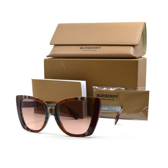 NEW BURBERRY MERYL BE4393 CHECK BROWN/BORDEAUX AUTHENTIC SUNGLASSES - Picture 4 of 14